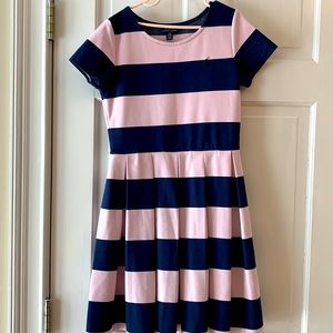 Girls Polo Ralph Lauren size 12/14 pink/navy pleated dress.